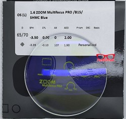 Линза для очков ZOOM Standart+ PRO 1.6 Blue / 1.6 